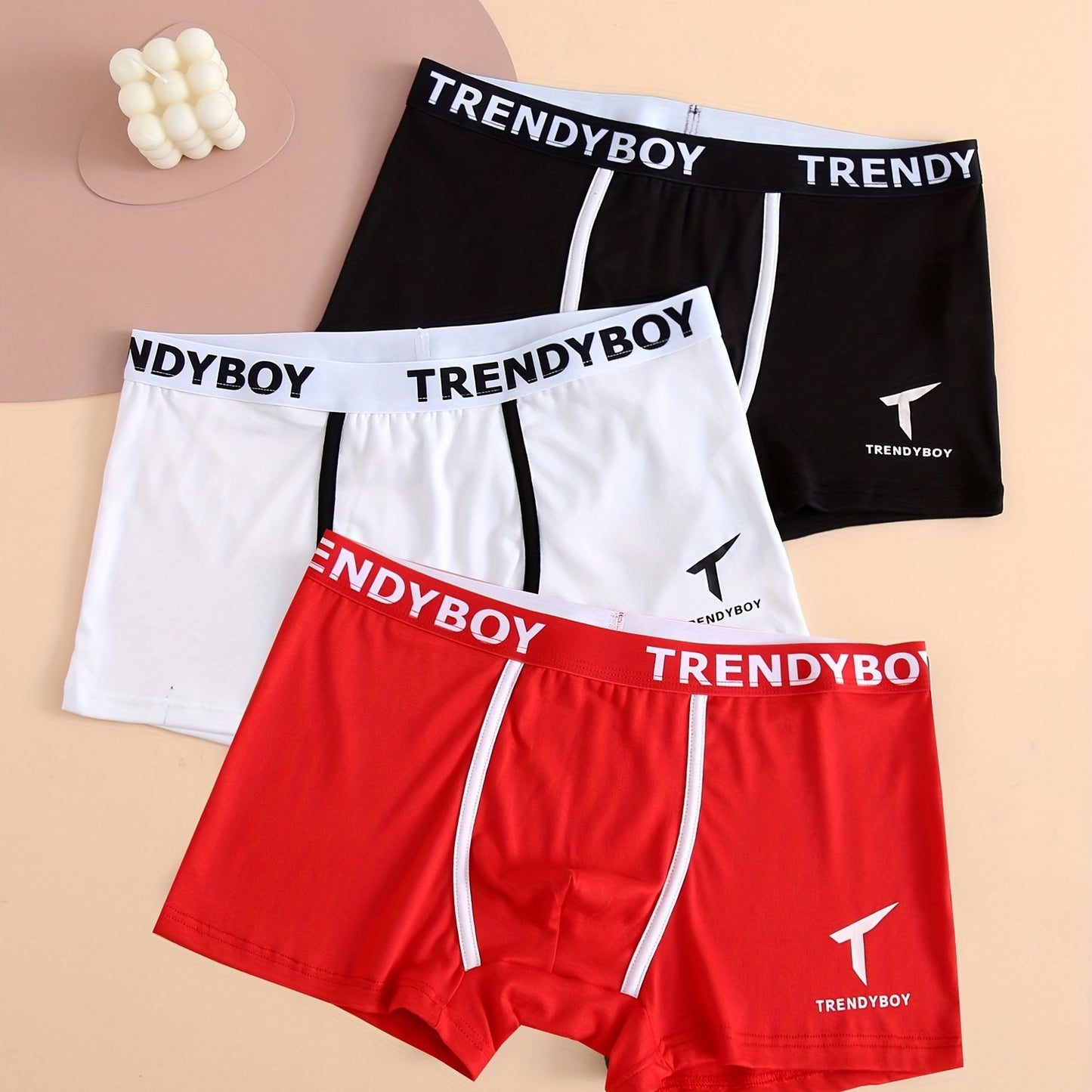 3PCS Men's Cotton Solid Color Comfortable Boxer Briefs - Fashion Letter Print, Sports Breathable Men's Underwear