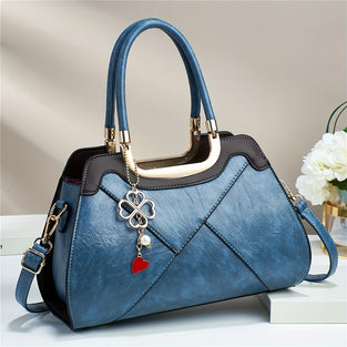 Elegant Women's Handbag, Large Capacity, PU Leather, Retro Crossbody Shoulder Bag, Versatile Stylish Pendant Decor Bag