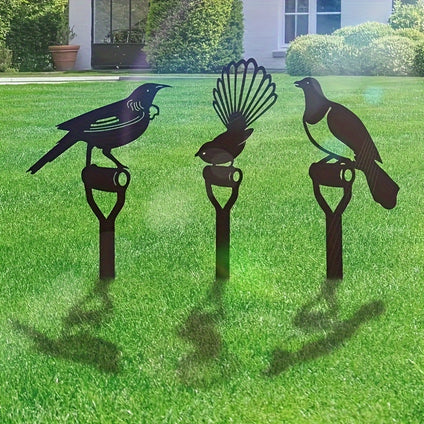 1pc Vivid Bird Silhouette Bird On Black Shovel Garden Stake Outdoor Garden Sculpture With Spike, Outdoor Iron Art Decoration, Yard Art Decor