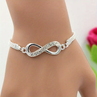 Infinity Symbol Inlaid Rhinestones Bracelet Personality Simple Unisex Hand Jewelry For Women