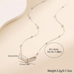 1pc 925 Silver Hollow Ring Link Buckle Pendant Necklace Clavicle Chain Jewelry For Women Gift Box 3.2g