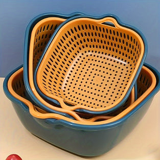 3pcs Drain Basket Three-piece Set Multifunctional Plastic Kitchen Drip Washing Basket Six-piece Set Double-layer Fruit and Vegetable Basket Vegetable Basket