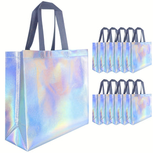 10pcs Holographic Rainbow Gift Bags with Handles for Parties