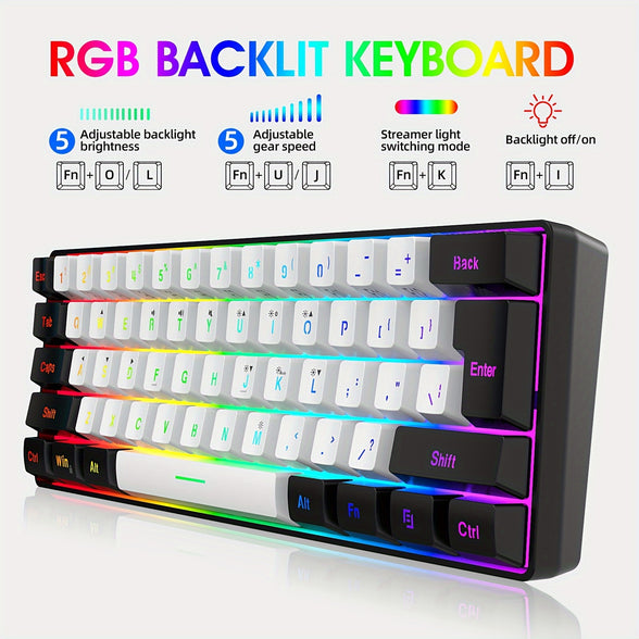 Ultra-Compact 61-Key Wired Gaming Keyboard with RGB Backlit