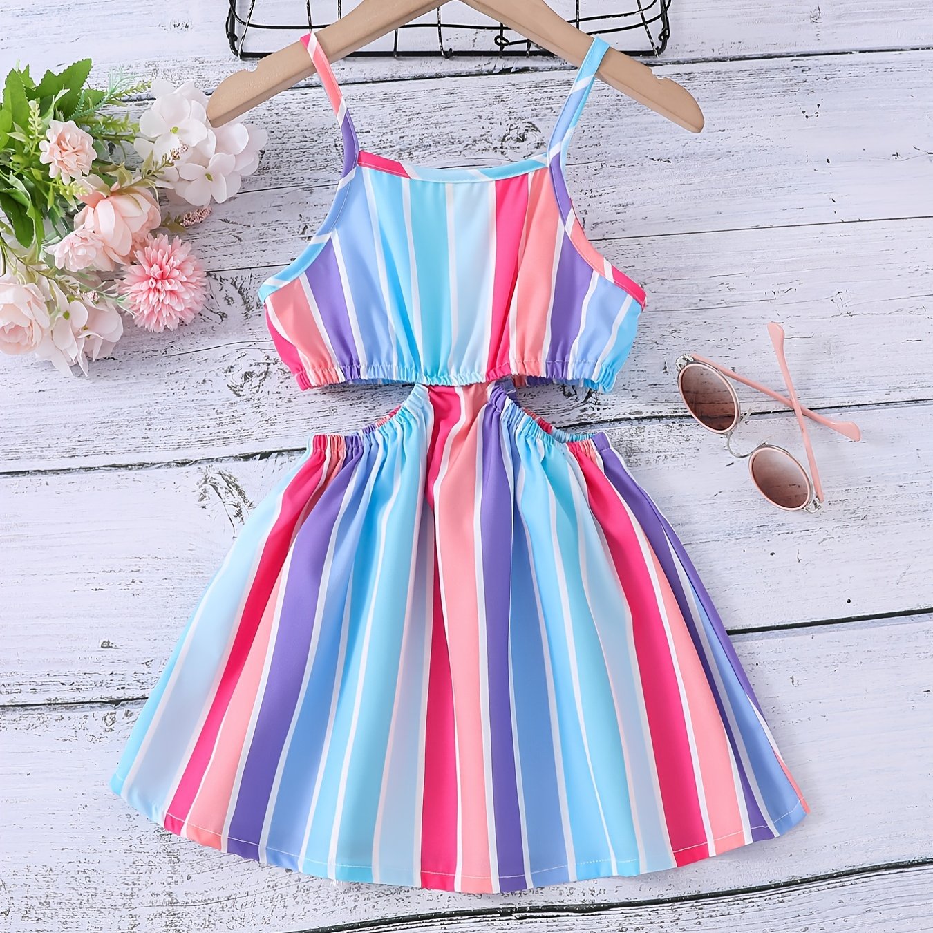 Summer Breeze: Girls' Striped Cut-Out Dress for Sunny Days