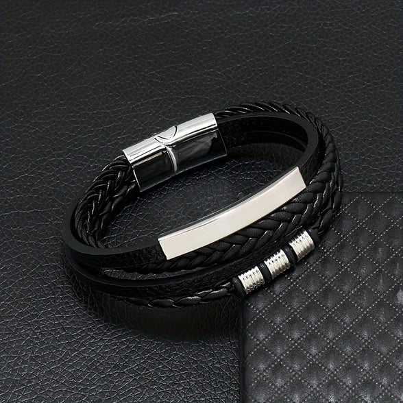 Men's Vintage Woven Multi-Layer Magnetic Buckle Bracelet - Stylish Hand Accessories