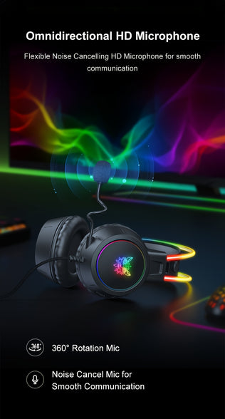 Ultimate Gaming Experience: Onikuma Double Head Beam Noise Cancelling Stereo Surround Headphones with RGB Lighting