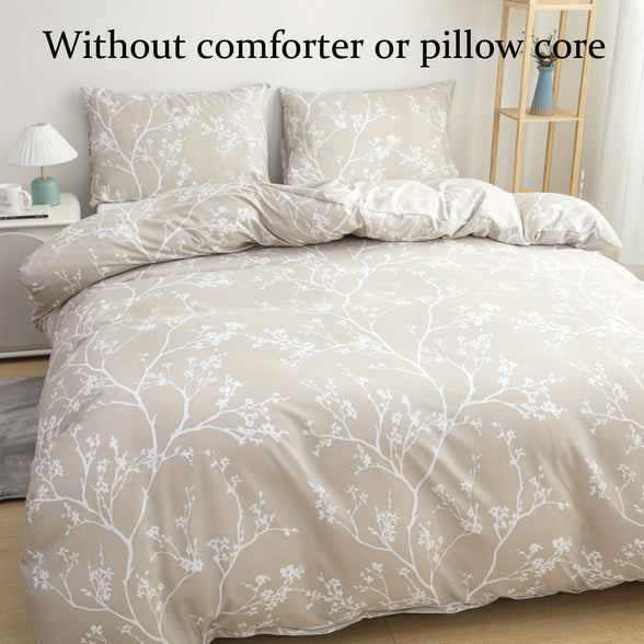 Ultra-Soft Khaki Floral Duvet Cover Set