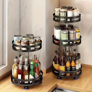 3-Tier Multipurpose Rotating Organizer-Space-Saving, Non-Slip Countertop Storage For Tableware, & Makeup, Spice Organizer Kitchen Storage