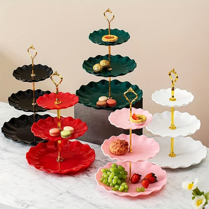 1pc 3-Tier European Style Plastic Cake Stand, Fruit & Dessert Display, Afternoon Tea Snack Tray, Wedding Party Multi-Layer Cake Holder, Elegant Living Room Centerpiece