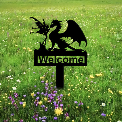 1pc Dragon Silhouette Garden Welcome Sign With Stakes, Acrylic Ground Insert Garden Decor, Outdoor Home Decor, Insert Decoration For Home Garden Patio, Yard Lawn Art Decor Sign For Wedding