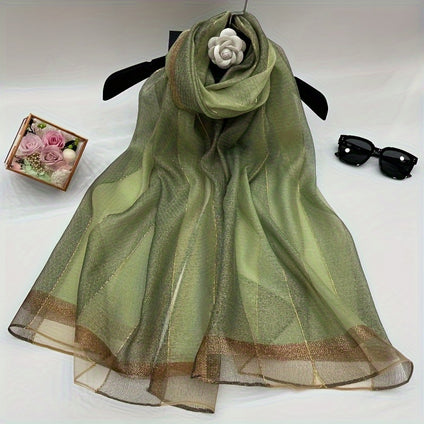 Shimmering Striped Scarf Solid Color Thin Breathable Shawl Casual Sunscreen Head Wrap For Women