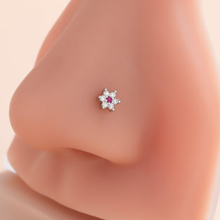 1pc Mini Flower Nose Stud Nail Ring Inlaid Shiny White Zircon Minimaist Body Piercing Jewelry