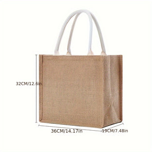 1pc, Burlap Tote, Jute Tote Bags Burlap Bags With Soft Handles Reusable Shopping Bags Women's Summer Beach Travel Bag Small Business Supplies