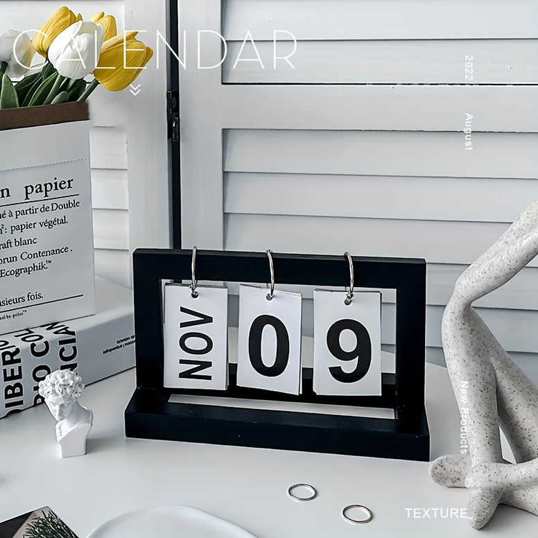 Elegant Wooden Desk Calendar with Bilingual Display in English and Arabic