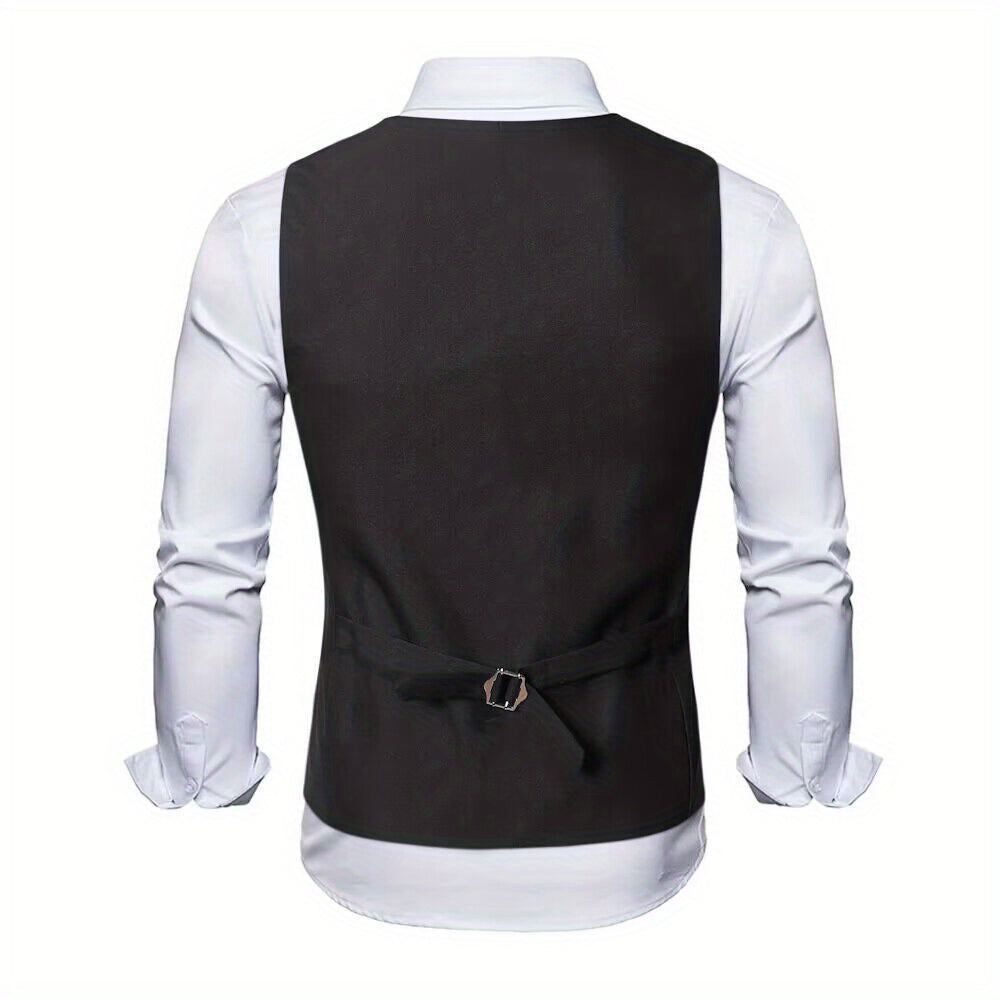 Men's Casual Retro Style Solid Color V-Neck Smart Suit Vest: The Perfect Waistcoat for Dinner Suit Match