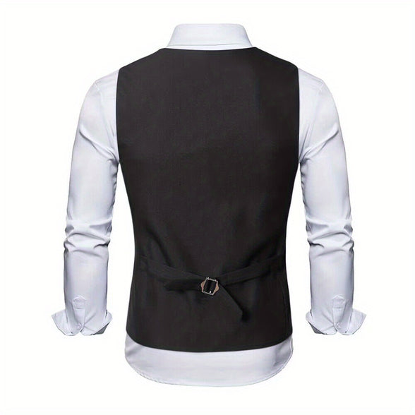 Men's Casual Retro Style Solid Color V-Neck Smart Suit Vest: The Perfect Waistcoat for Dinner Suit Match