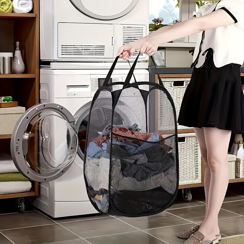 Space-Saving Foldable Mesh Laundry Basket