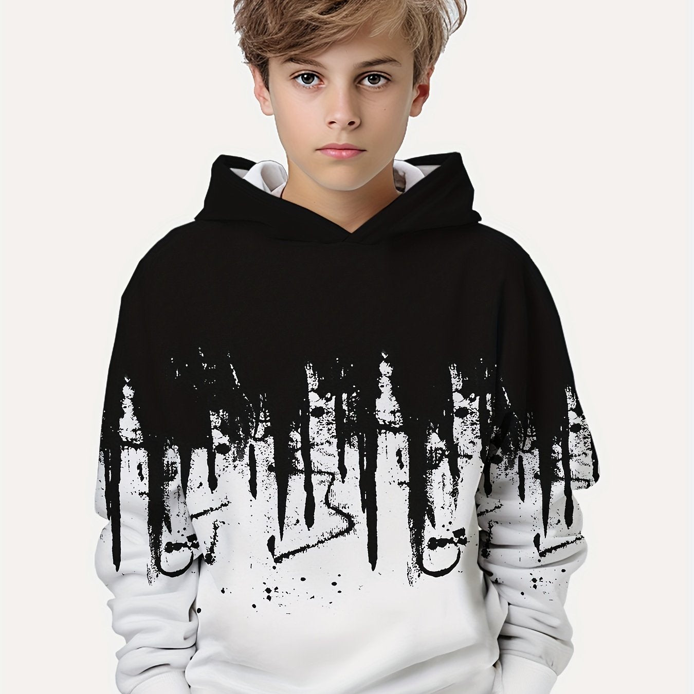 Graffiti Ink Splashing Pattern Hooded Sweatshirt: A Trendy Gift for Boys this Autumn and Winter