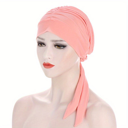 Solid Color Ruched Head Wrap Casual Elastic Turban Cap Beanies Lightweight Ramadan Headscarf Casual Hijab Hats Chemo Cap For Women