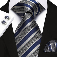 Men's Classic Fashion Striped Handkerchief and Cufflink Set for Business Parties