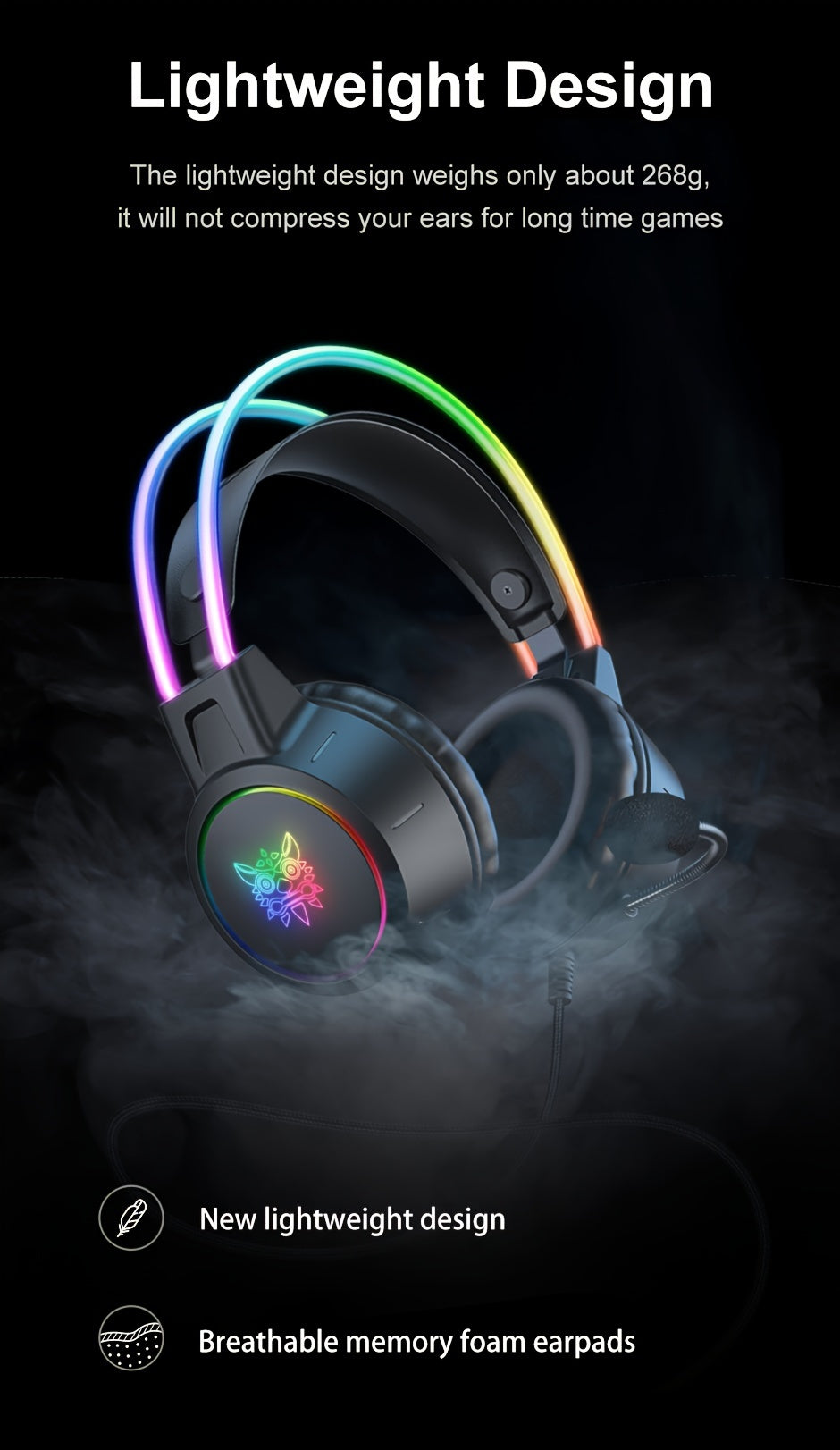 Ultimate Gaming Experience: Onikuma Double Head Beam Noise Cancelling Stereo Surround Headphones with RGB Lighting