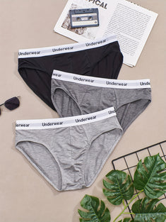 3pcs Men's Triangle Briefs Set Fashion Letter Belt Elastic