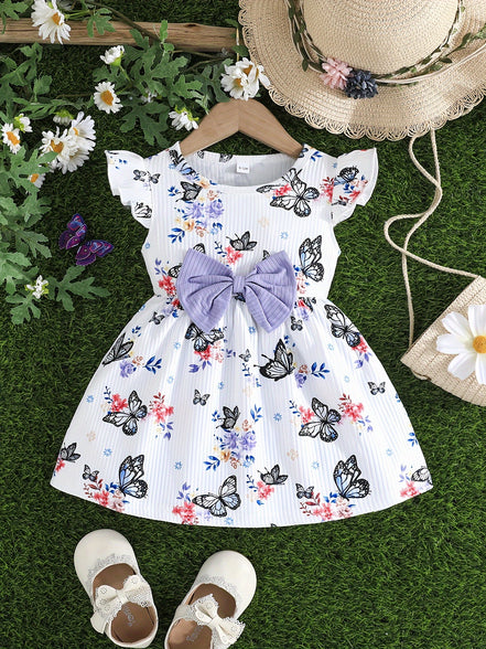 Adorable 2pcs Baby's Bowknot Decor Cap Sleeve Dress - Perfect for Baby Girls in Summer and Holidays