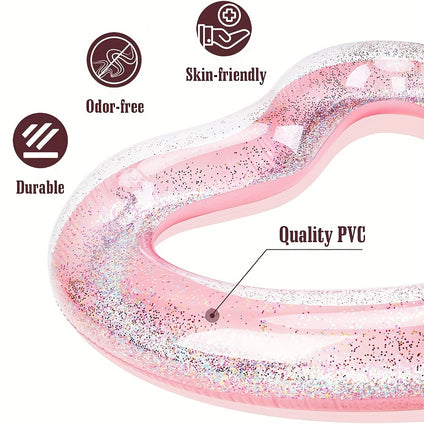 1pc Love Shaped Swimming Ring, Sequin Decor Water Floating Ring, Suitable For Outdoor Beach Activities, Pool Party