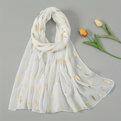 Stylish Bronzing Leaf Scarf Elegant Thin Breathable Yarn Neck Scarf Women's Casual Sunscreen Decoration Headscarf Shawl