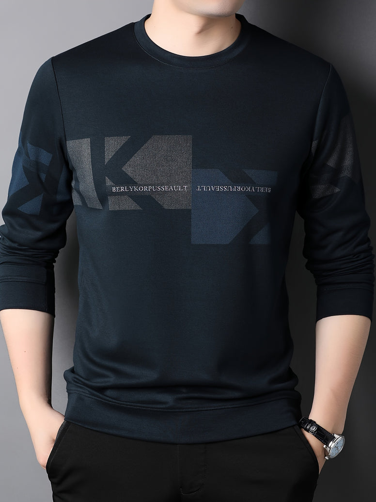 Modern Geometric Men's Crew Neck Sweatshirt: Graphic Design for Fall/Winter