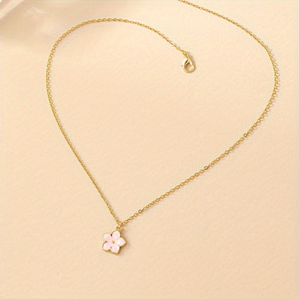 1pc Small Flower Pendant Necklace Pastoral Style Cute Zinc Alloy Necklace Jewelry For Daily Wear