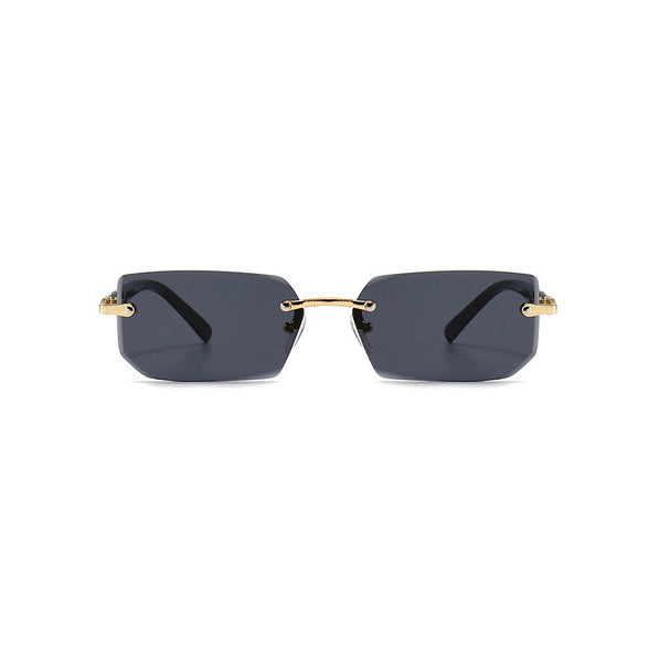 Vintage Stylish Rimless Gold Frame Black Hip Hop Sunglasses for Men