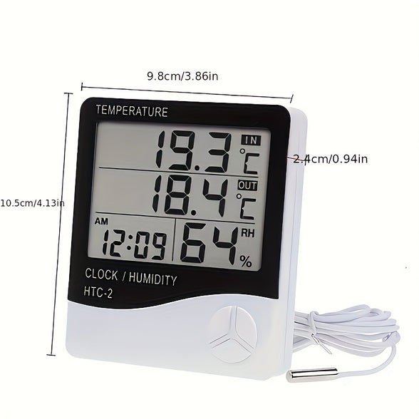 HTC-2 Digital Indoor Outdoor Thermometer Hygrometer Multifunctional Clock Alarm Calendar Display