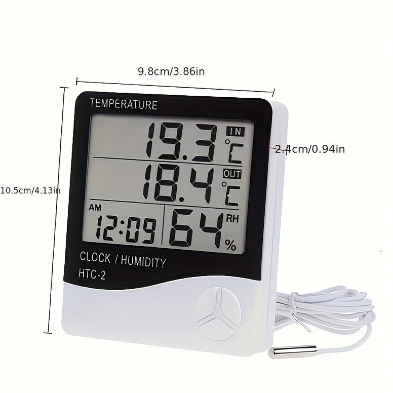 HTC-2 Digital Indoor Outdoor Thermometer Hygrometer Multifunctional Clock Alarm Calendar Display