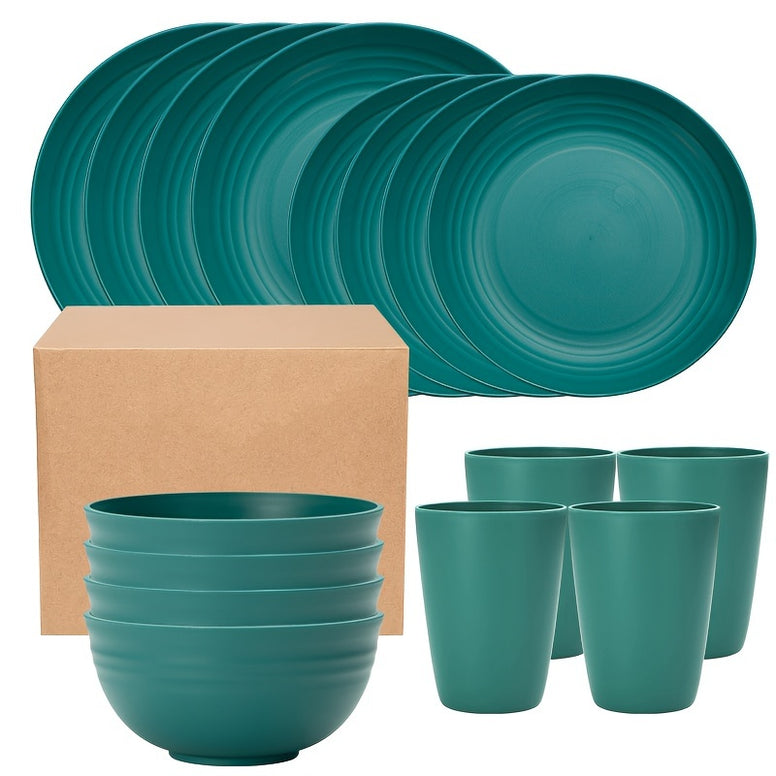 Plastic Dinnerware Set Microwave Dishwasher Safe Sturdy and Versatile for Everyday Use 16 Pieces