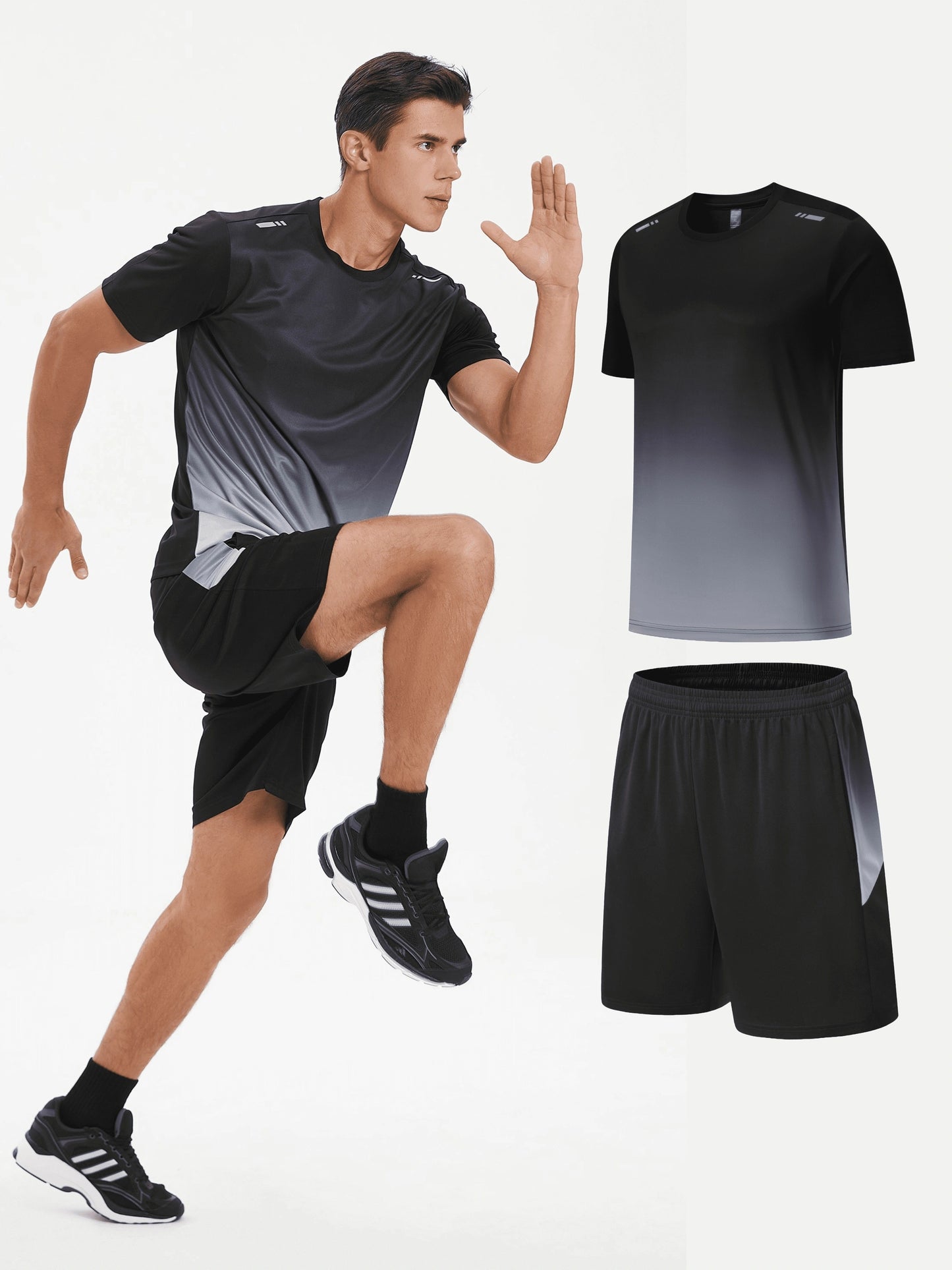 Men's Gradient Sports Set: Quick Dry Ice Silk T-Shirt and Shorts for Running, Basketball, and Fitness