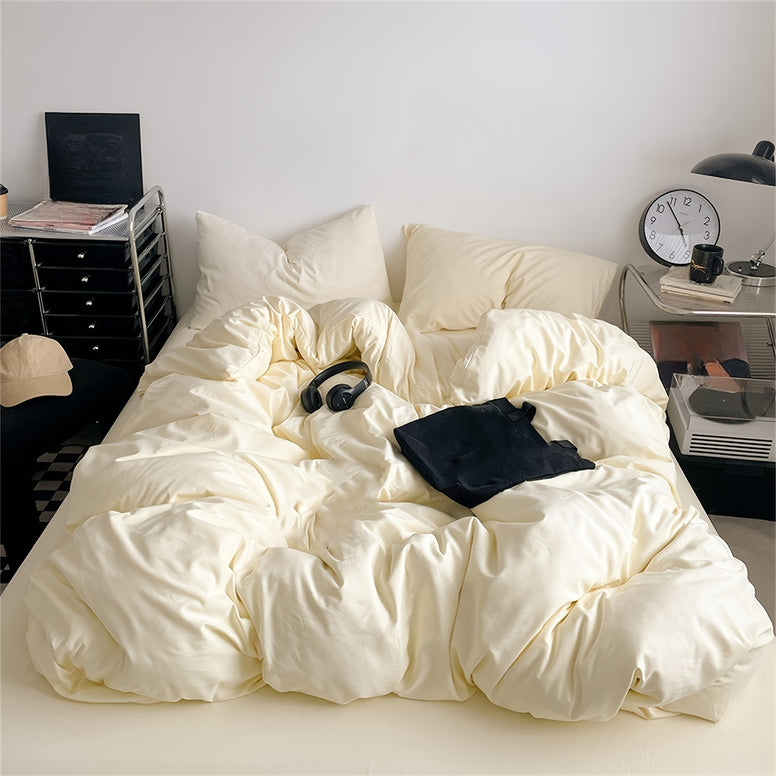 Elegant Solid Color Brushed Polyester Duvet Cover Set