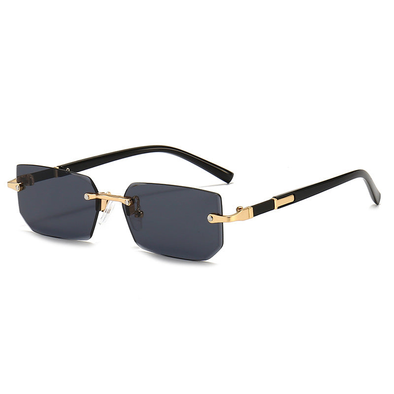 Vintage Stylish Rimless Gold Frame Black Hip Hop Sunglasses for Men