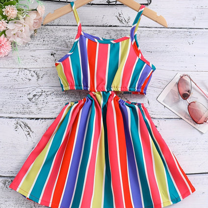 Summer Breeze: Girls' Striped Cut-Out Dress for Sunny Days