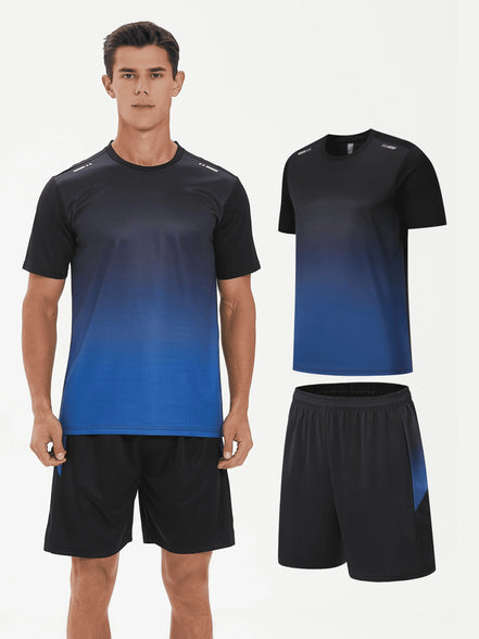 Men's Gradient Sports Set: Quick Dry Ice Silk T-Shirt and Shorts for Running, Basketball, and Fitness