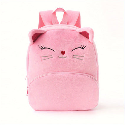 1pc Cute Cartoon Embroidery Kitten Plush Bag, Large Capacity Backpack For Daily Travel Holiday Gift