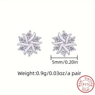 925 Sterling Silver Snowflake Stud Earrings with Hypoallergenic Zircon