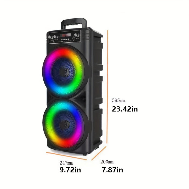 Ultimate High-Power Portable Wireless Speaker: Dual 8.<br>5-Inch Subwoofers, LED Lights, Bass Boost, Remote Control, Rechargeable Battery