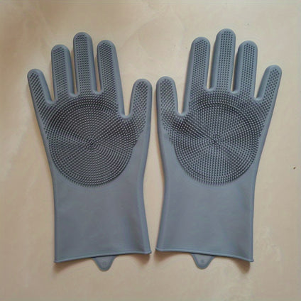 1pair Kitchen Silicone Dishwashing Gloves, Housework Cleaning Waterproof Insulation Magic Gloves, Dishwashing Brush