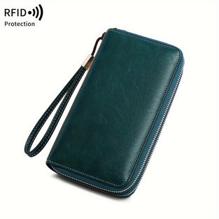 1pc Vintage Solid Color Long Wallet, Versatile Credit Card Holder, Large Capacity Double Zipper Coin Purse