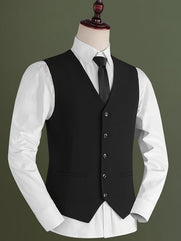 Retro Style V-Neck Smart Suit Vest for Men - Solid Color Single Breasted Waistcoat for Stylish Spring and Fall Looks