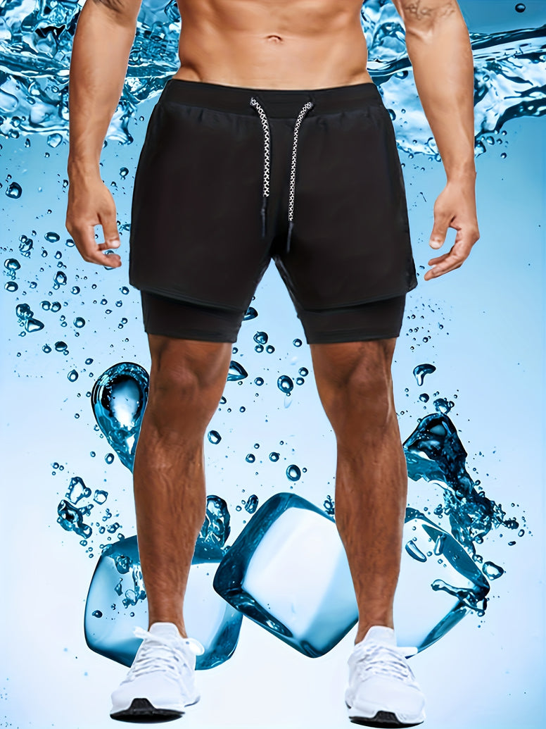 Men's 2-in-1 Swim Boxers: Double Layer Swimsuit Shorts for Summer Beach