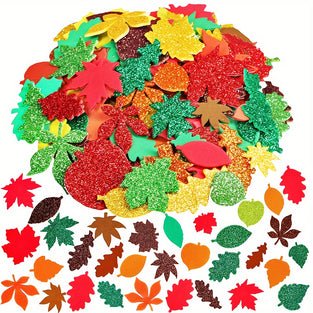 100pcs Thanksgiving Autumn Leaf Golden Powder Craft Foam Stickers, Maple Leaf DIY Autumn Festival Sex Party Decoration Crafts