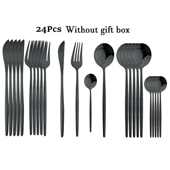 Stainless Steel Cutlery Set with Reflective Polished Finish in Elegant and Modern Design 24 Pieces